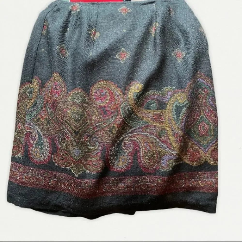 Hunt Club Black Paisley lined Wrap Skirt size 8 NEW